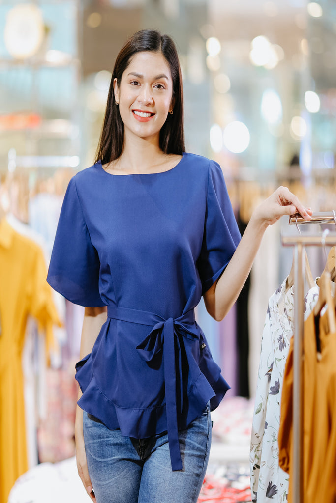 Short Sleeves Wide Neck Blouse with Ruffles 
