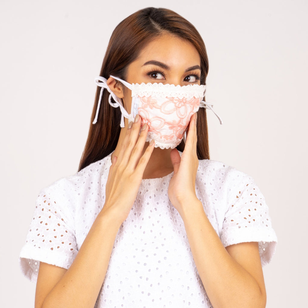 WA MASK - RUFFLES 8 Rectangular washable face mask with tie back strap and white label