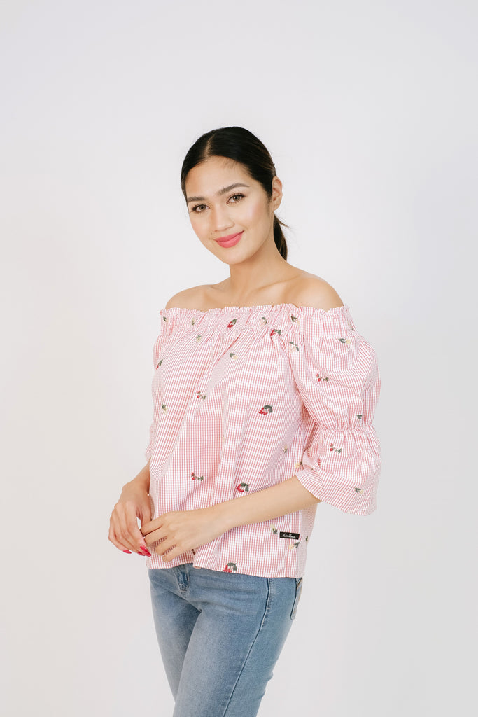 3/4 Sleeved Blouse Off - Shoulder  With Embroidery Details 