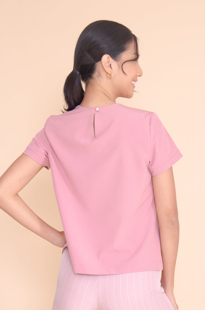 KPB-ANTHEA-BACK Short sleeves round neck blouse with floral print