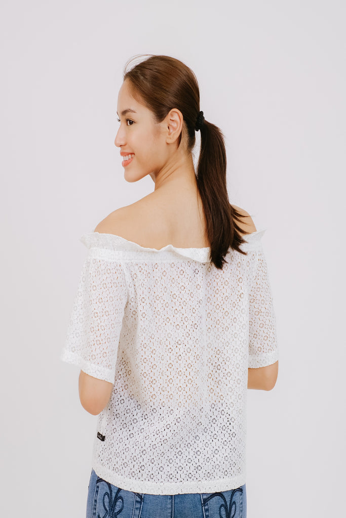  5/8 Sleeved Blouse Off - Shoulder Full Lace