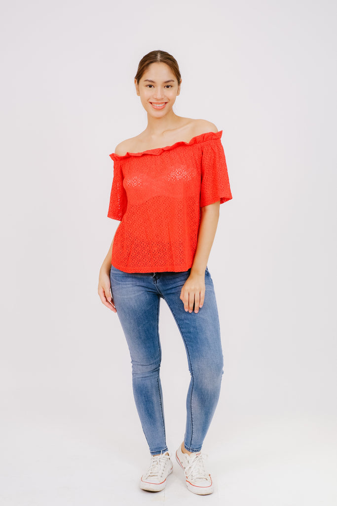  5/8 Sleeved Blouse Off - Shoulder Full Lace