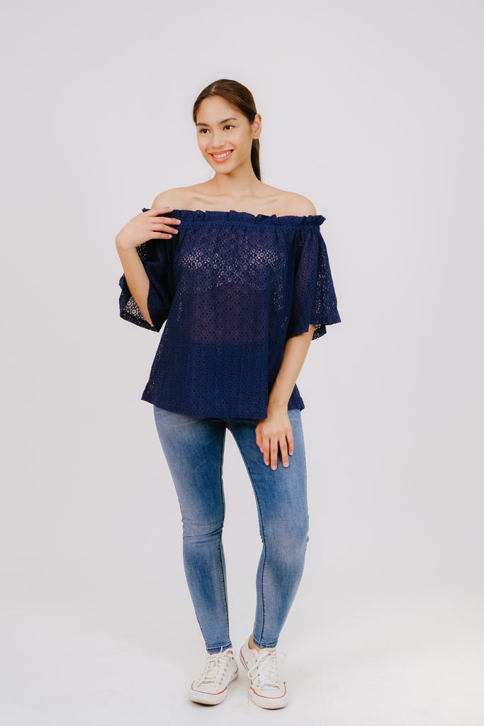  5/8 Sleeved Blouse Off - Shoulder Full Lace