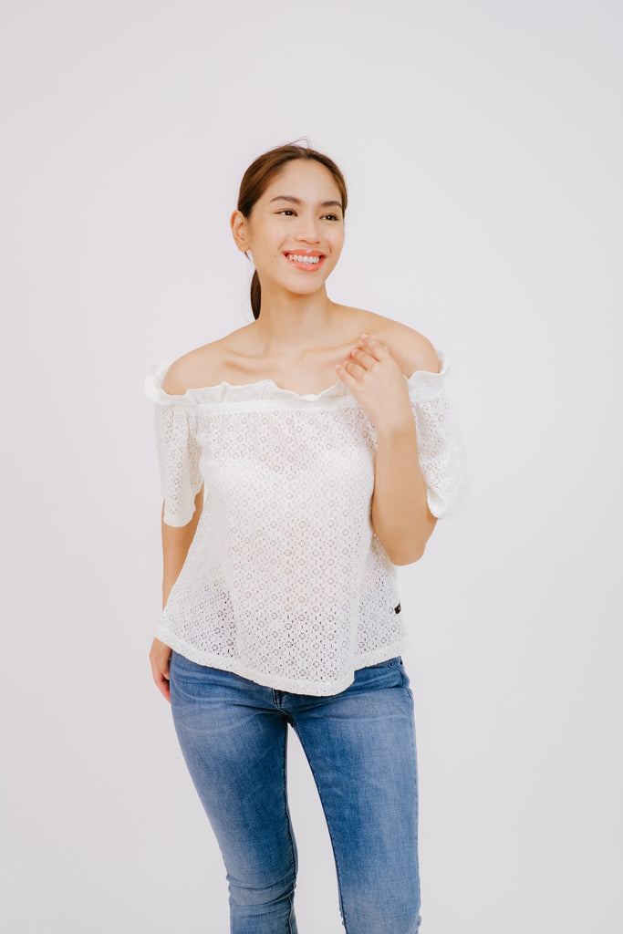  5/8 Sleeved Blouse Off - Shoulder Full Lace