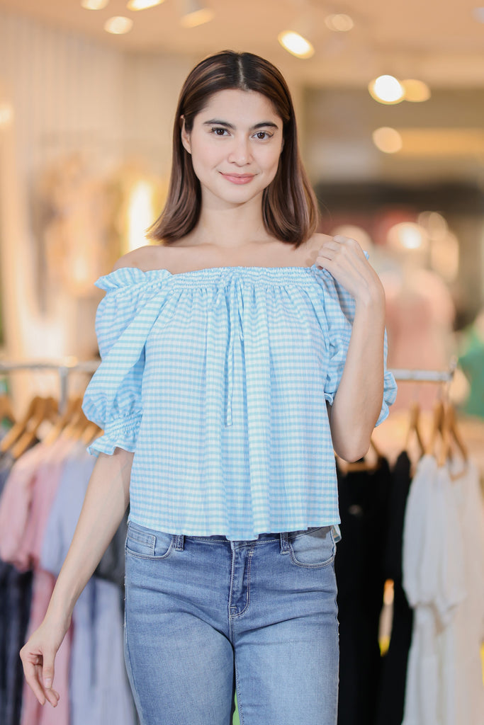 5/8 Sleeves square neck blouse with tie
