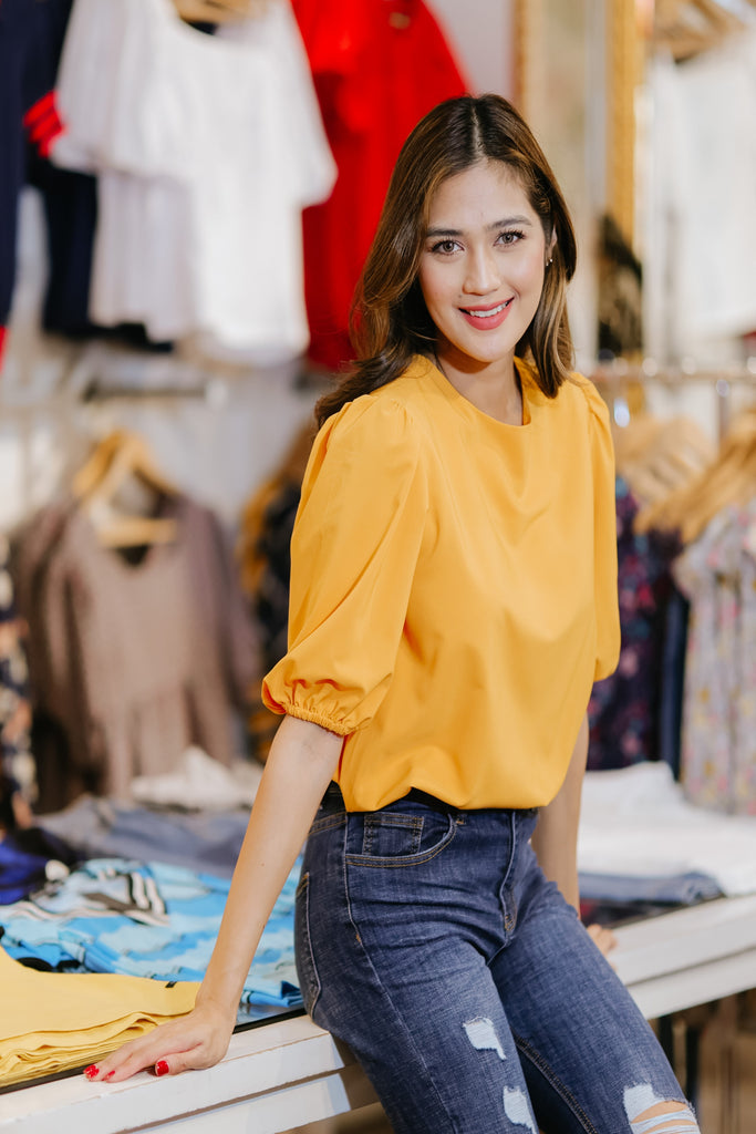 5/8 Sleeves Round - Neck Women's Blouse  with Garter 