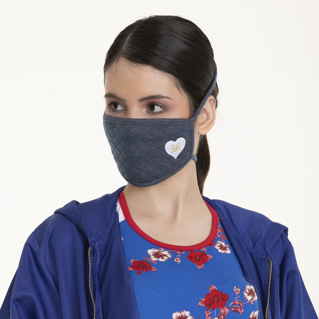 WA-MASK-AMOR2 Rectangular Shaped Washable Face Mask with Tie Backstrap and Heart Patch