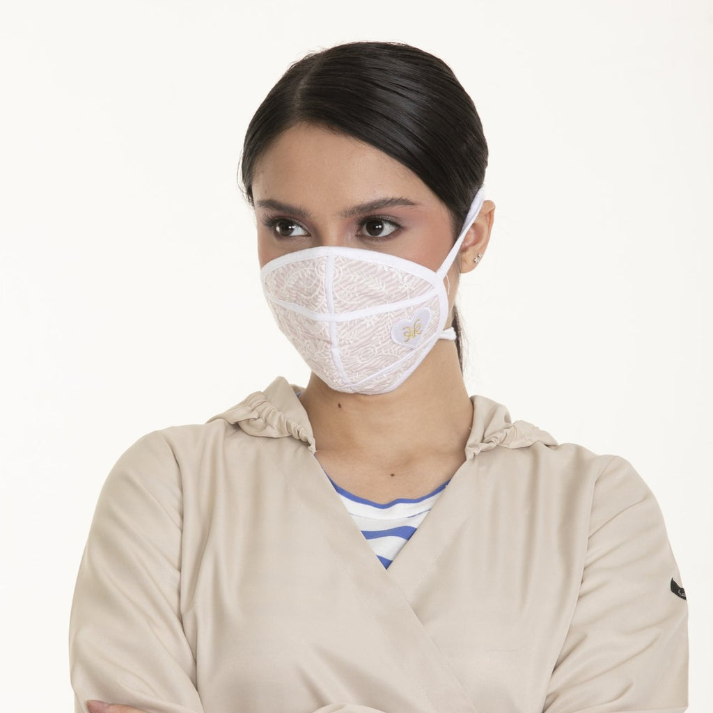 WA-MASK-JOY38 Oblong-Shaped Washable Face Mask with Tie-Back Strap and Heart Patch