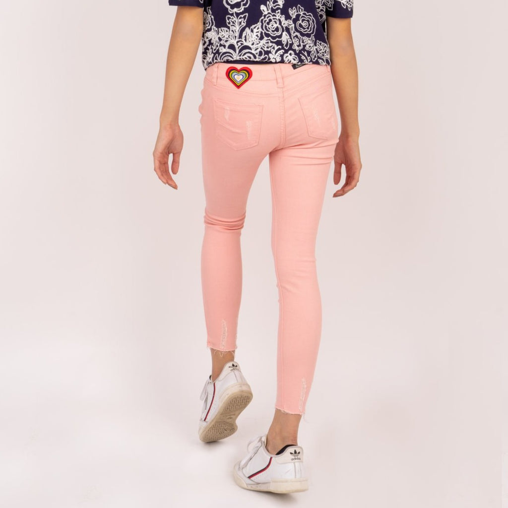 WP-ALICE-PINK-BACK 5 Pocket ripped jeans with heart patch detail on back