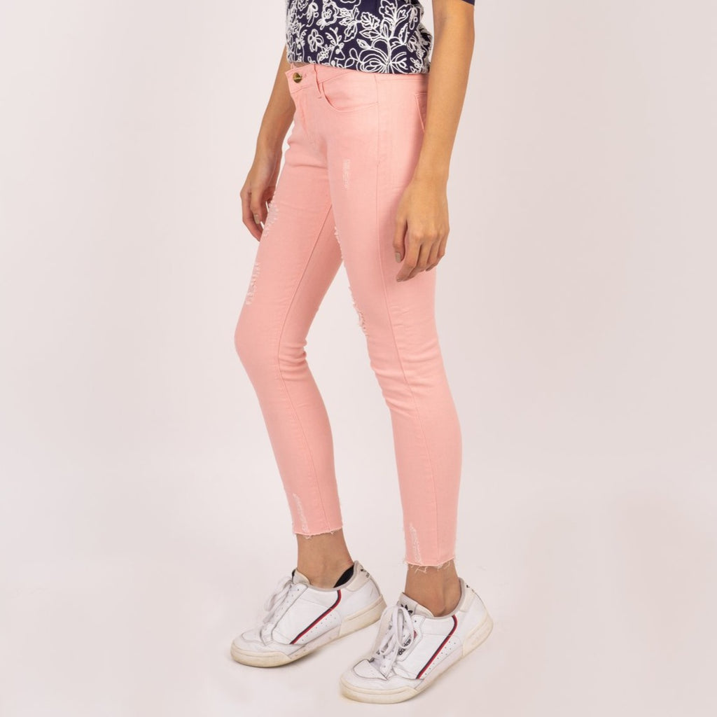 WP-ALICE-PINK-SIDE 5 Pocket ripped jeans with heart patch detail on back