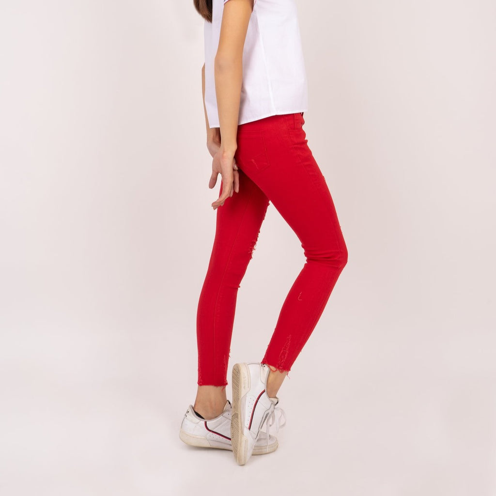 WP-ALICE-RED-SIDE 5 Pocket ripped jeans with heart patch detail on back